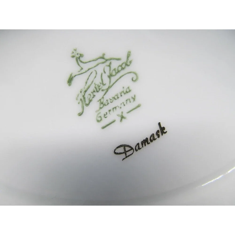 Hertel Jacob Damask Gravy Sauce Boat w/ Attached Underplate White w/Gold Trim